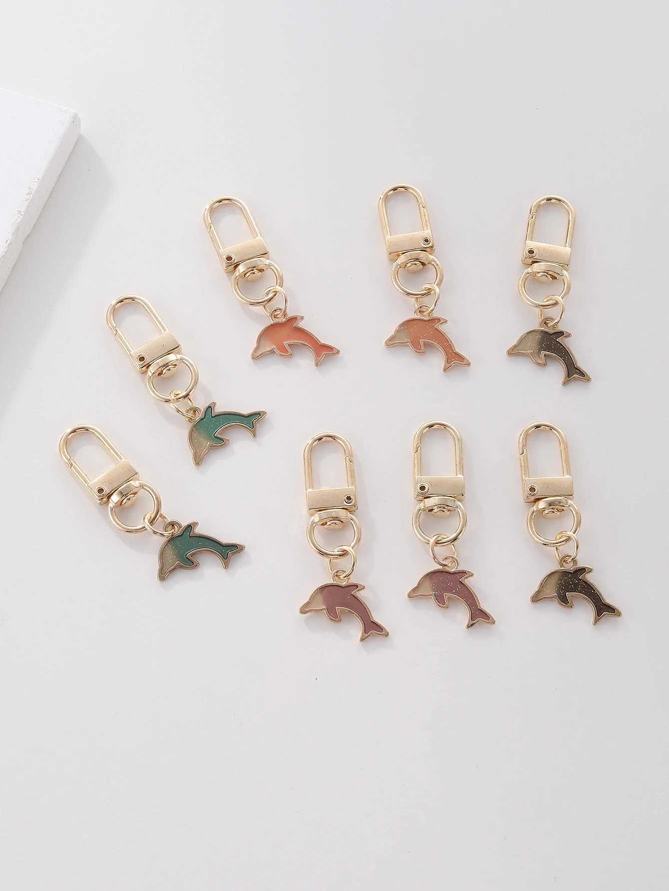 8pcs Cute Leisure Alloy Dolphins Keychain Metal Keyring Decoration Wallet Bag Backpack Pendant Charms Birthday Party Gifts W250604