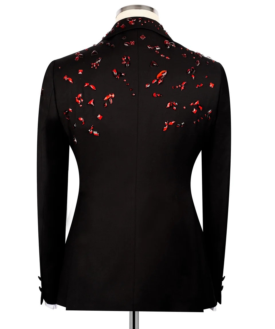 Luxury Man Suits Fit Slim Crystals Beaded Peaked Lapel 2 Pieces Set Party Prom Blazer Rhinestone Customized Evening Party Double Breasted Jacket Pants