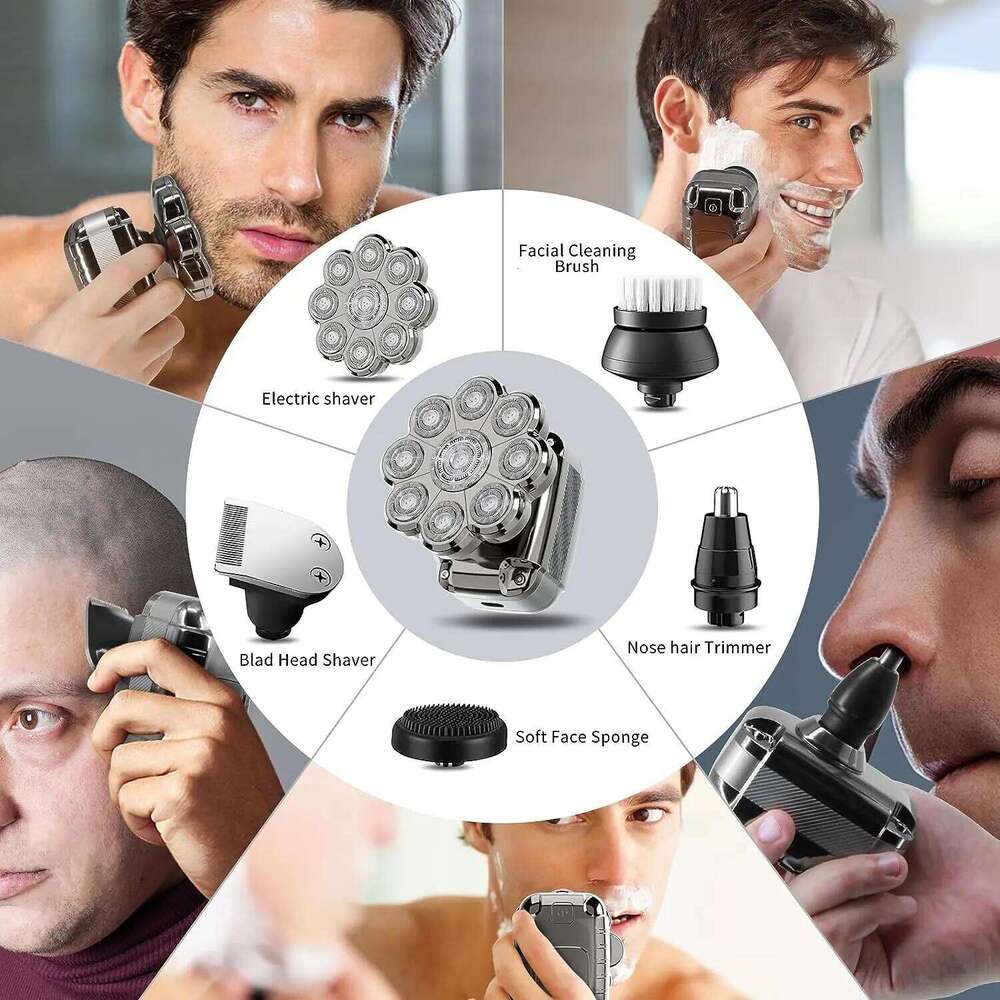 9D For Bald Men Electric Shavers Rechargeable Head Razor Ipx7 Waterproof Rotary Shaver With LED Display