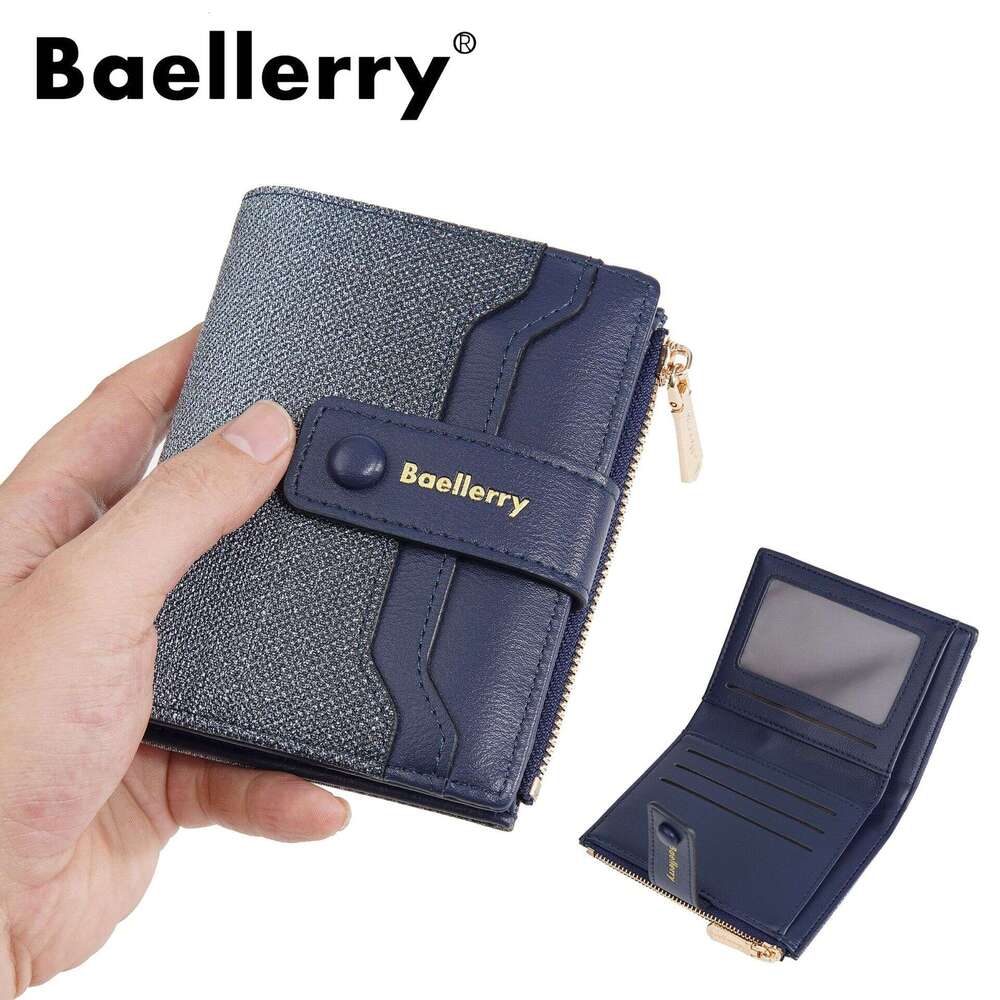 New Women's Short Baellerry Fashion Gradient Color Multi-Card Slot Zipper Coin Purse Color-Block Wallet AAAAA