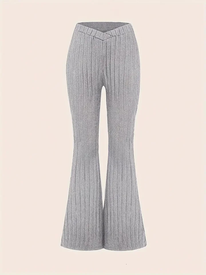 Solid Ribbed Flare Leg Pants Casual Slim Pants For Spring Fall Womens Clothing 250530