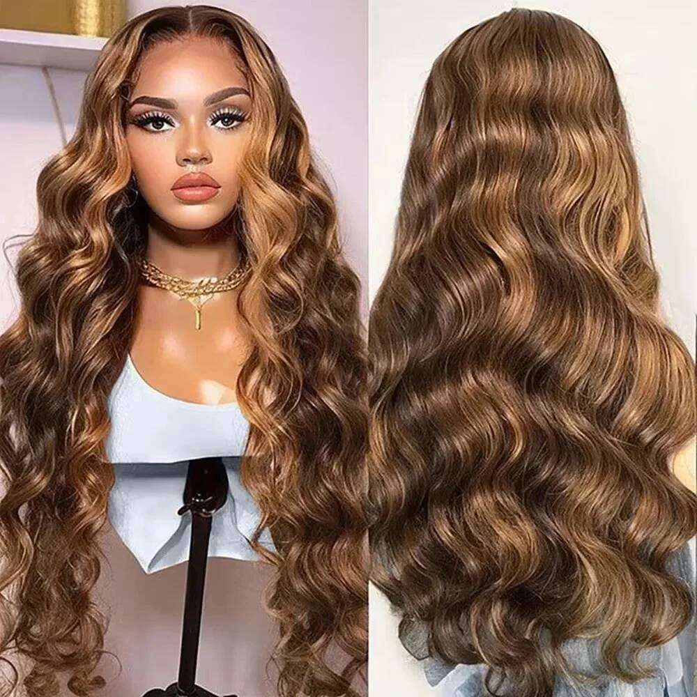 220 Density Highlight Body Wave Brazilian Human Hair Wigs For Black Women 13x4 Honey Blonde HD Lace Front Wig