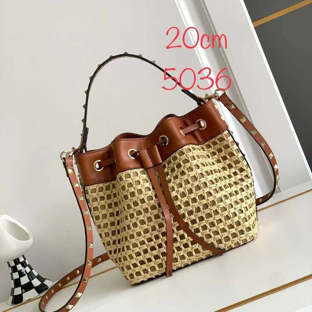 Woven Bag Leather Hollow Woven New Raffia Women S Beach Fashion Versatile Single Shoulder High End Handbag Bucket Crossbody Bag Soft Woven Tote