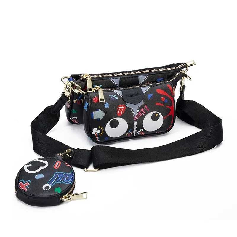 Summer Trendy Ribbon Single Shoulder Diagonal Cross Womens Printed Bag 3-Piece Set Mini Small Combination Bar Bag European and W250604