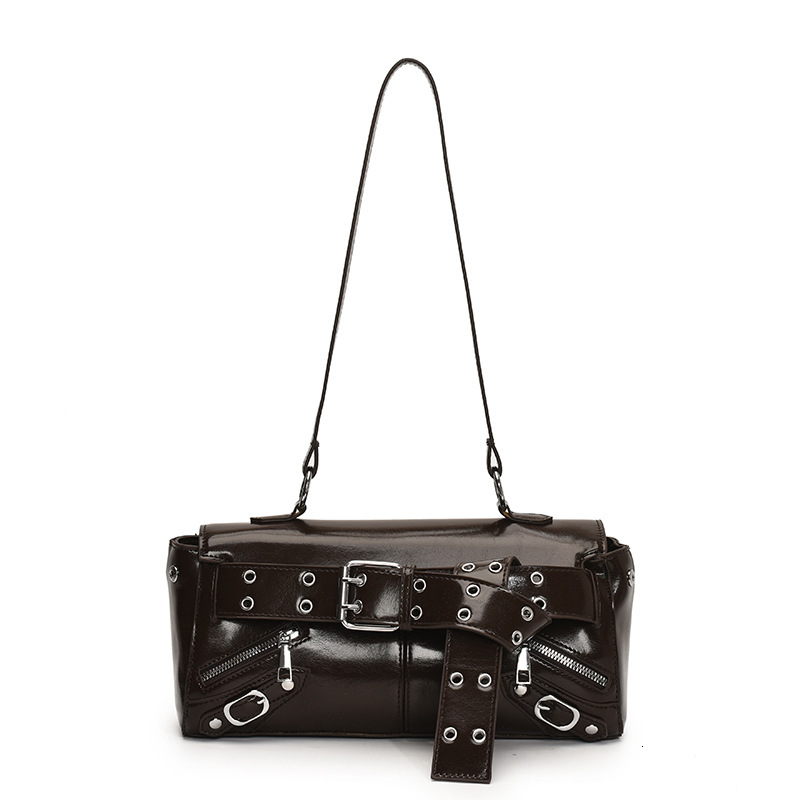 designer 2025 New Fashion Rivet Sweet Cool Style Motorcycle Underarm Bag Women Belt Buckle Trendy Single Shoulder Crossbody Bag