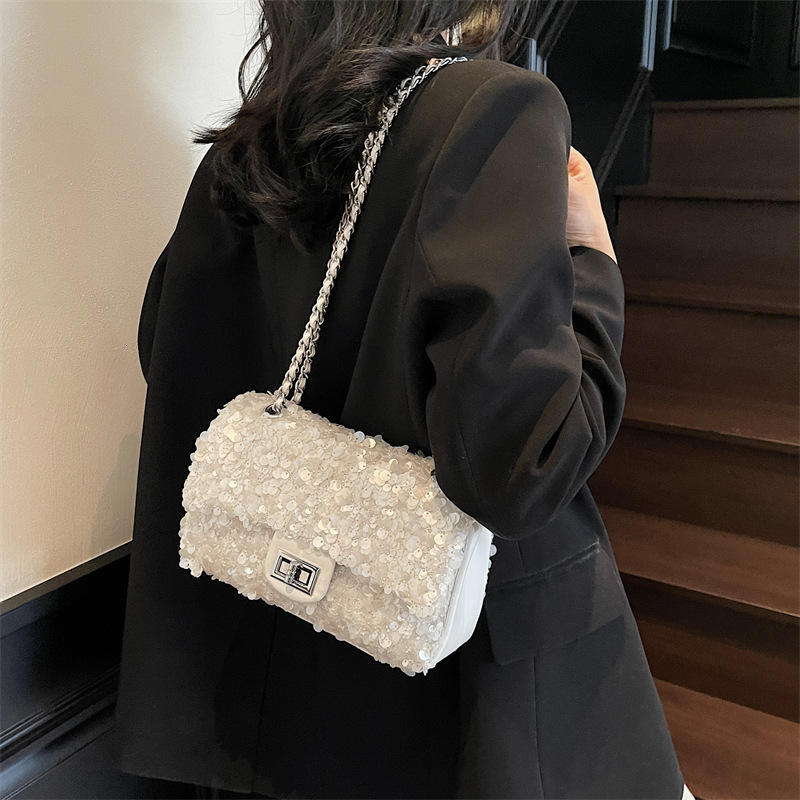 Free Shipping Retro New Women's Shoulder Bag Personalized Sequin Designer Bag 2025 Summer Chain Small Square Bag Mini Handbag Mobile Phone Bag