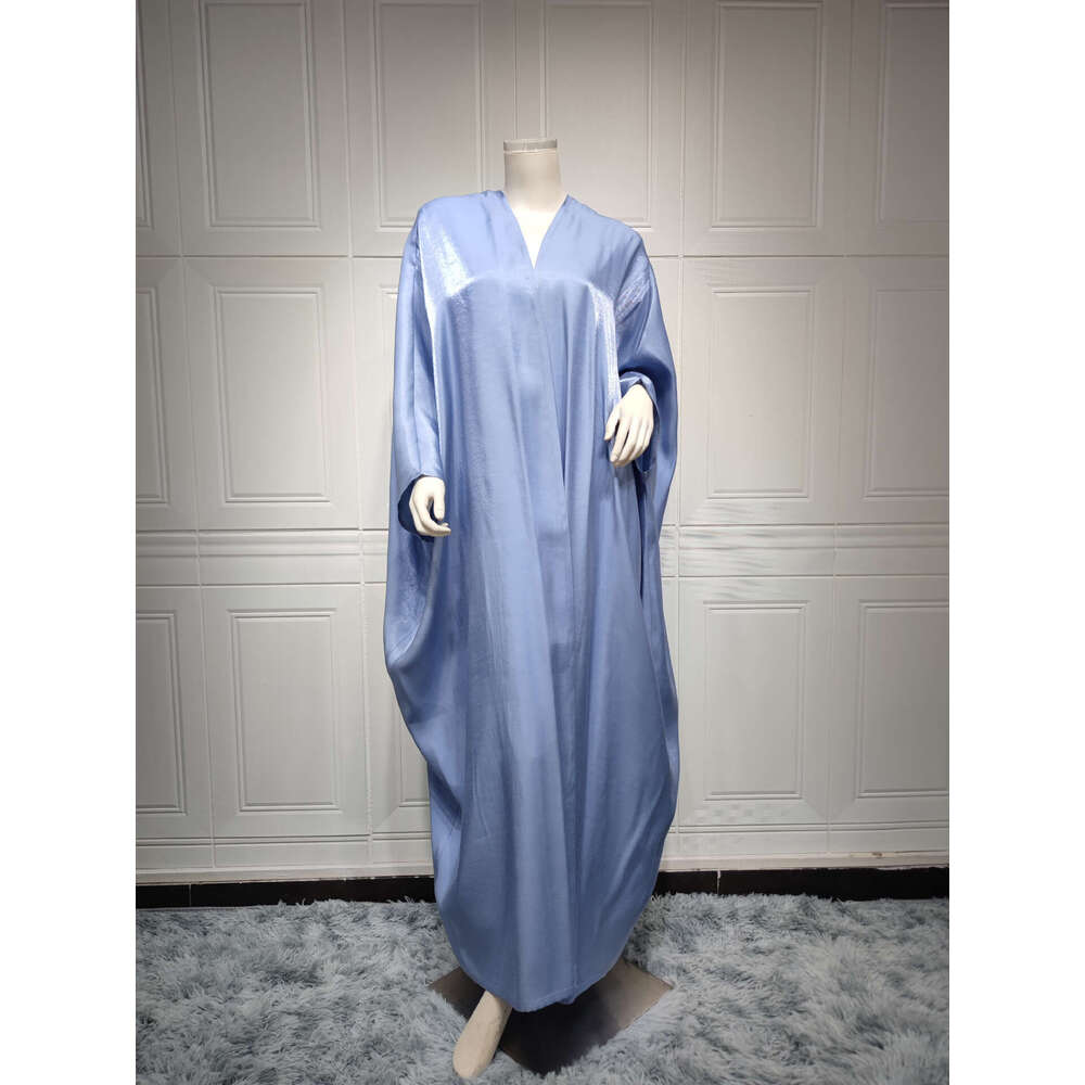 Mq049 Modest Muslim Fashion Shiny Satin Solid Color Batwing Sleeve Long Robe Plus Size Women's Clothing B5