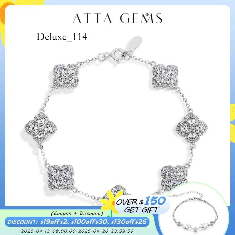 ATTAGEMS Full Moissanite Dia Bracelet DVVS1 For Women Sterg Sier Gold Plated Lucky Engagement Wedding Jewelry Gift