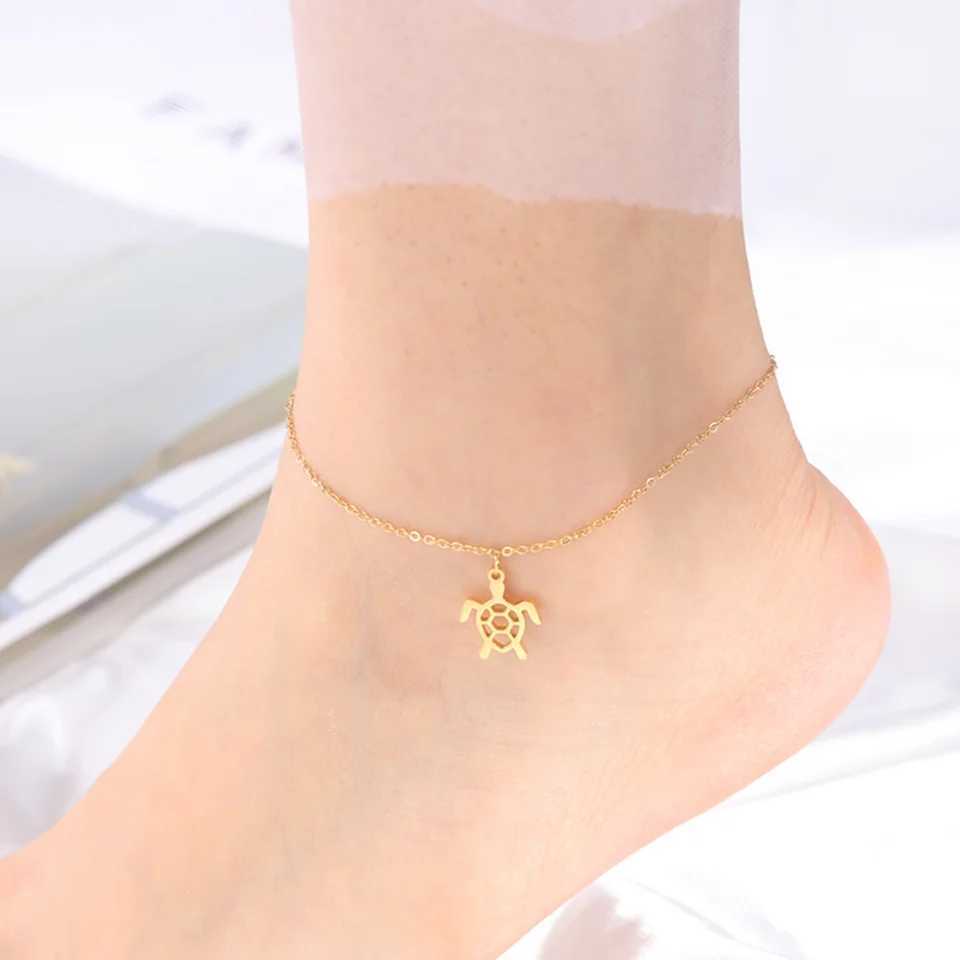 Cute Turtle Anklet Stainless Steel Animal Tortoise Bracelet on the Leg for Women Beach Summer Accessories Jewelry Gift W250604