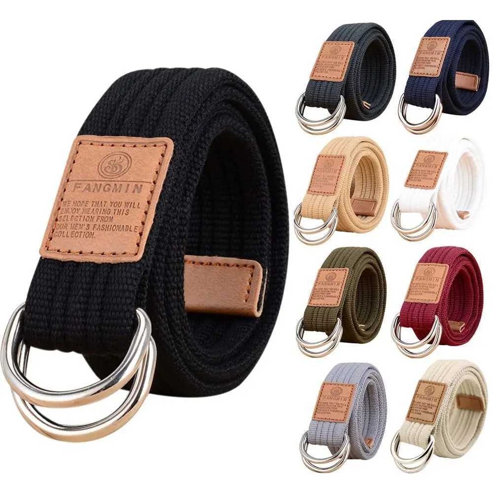 Women Men Nylon Braided Canvas Double Ring Black Buckle Simple Versatile Jeans Student Trend Belt Waistband Durable W250604