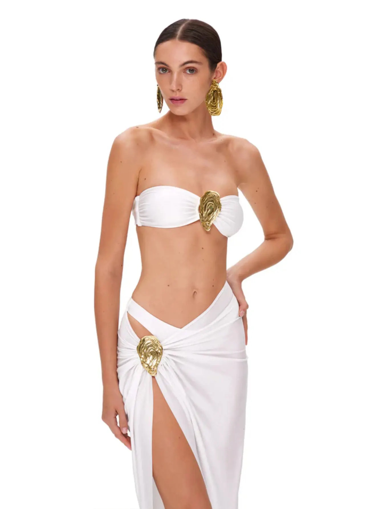 Buckle Off Shoulder Bikini With Skirt Women Swimsuit Trend Biquini Swimwear Lady Holiday Bath Suit Female Beachwear Outfits 250603