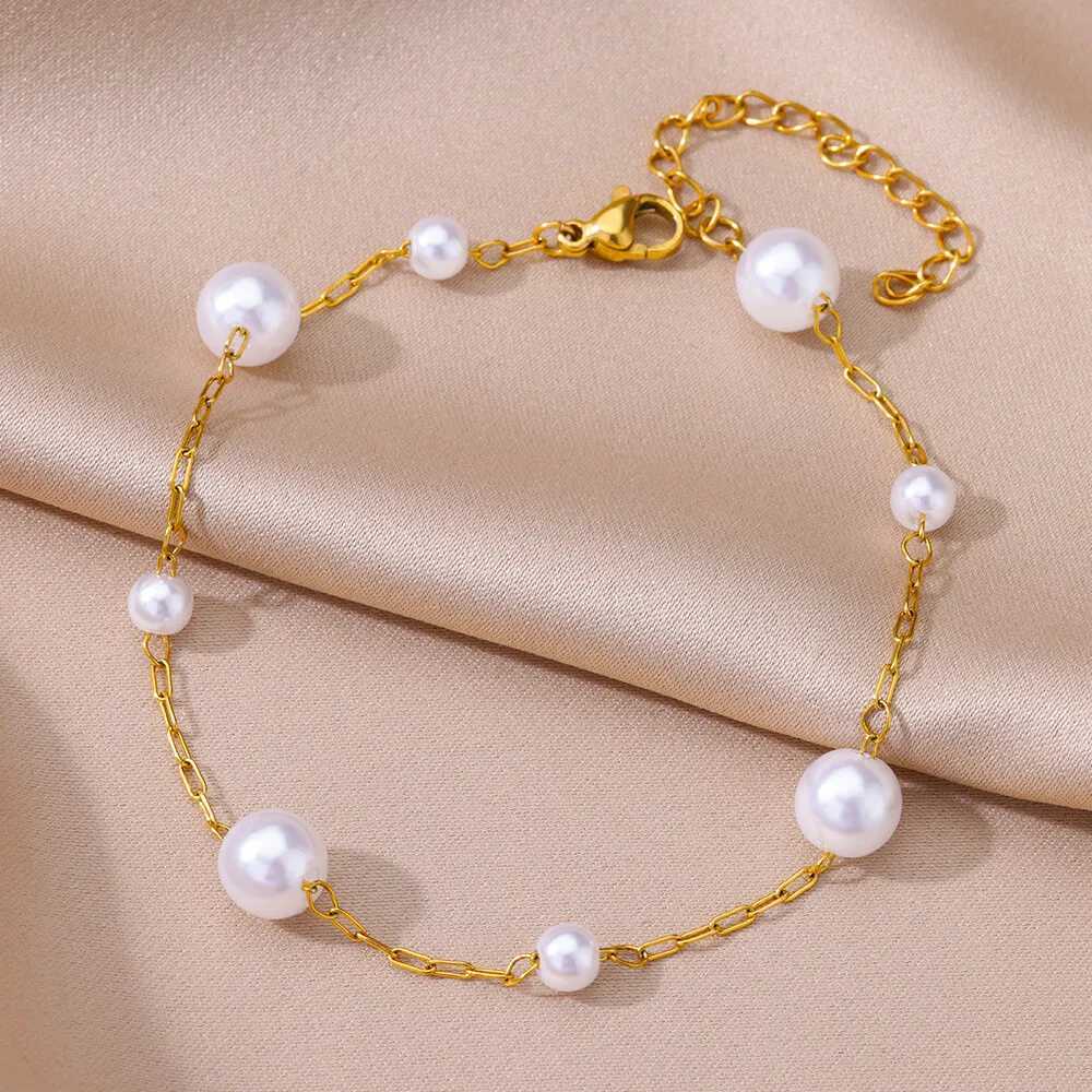 Beads Anklets for Women Gold Color Stainless Steel Chain Ankle Bracelet Trendy Summer Beach Jewelry Accessories Gifts W250604