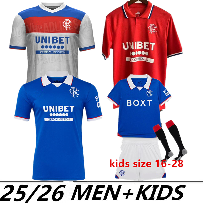 25 26 away soccer jersey 2026 2025 home Glasgow Ranger COLAK ROOFE LUNDSTRAM HAGI BARKER MORELOS KENT TILLMAN FC FASHION JR Football Shirt men kids kits third red polo