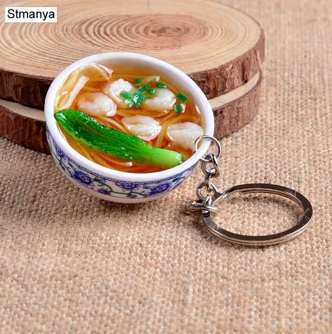 New Simulation Food Key Chains Noodle New Keychain Chinese Blue and White Porcelain Food Bowl Mini Bag Pendant #17169 W250604