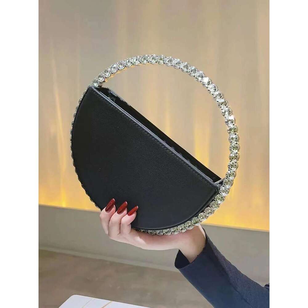 Rhinestone Round Ring Evening Bag Trendy Faux Leather Clutch Purse Women's Elegant Handbags For Party Prom Wedding Sac Luxe