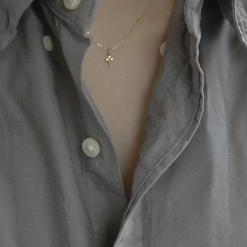 S925 Sterling Silver Plated 14K Gold Necklace for Women Zircon Key Light Luxury Mini Clavicle Chain XJ250604
