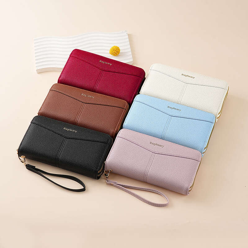 High-End Wallet Long New Double Zipper Coin Purse Simple Lychee Texture Women's Clutch