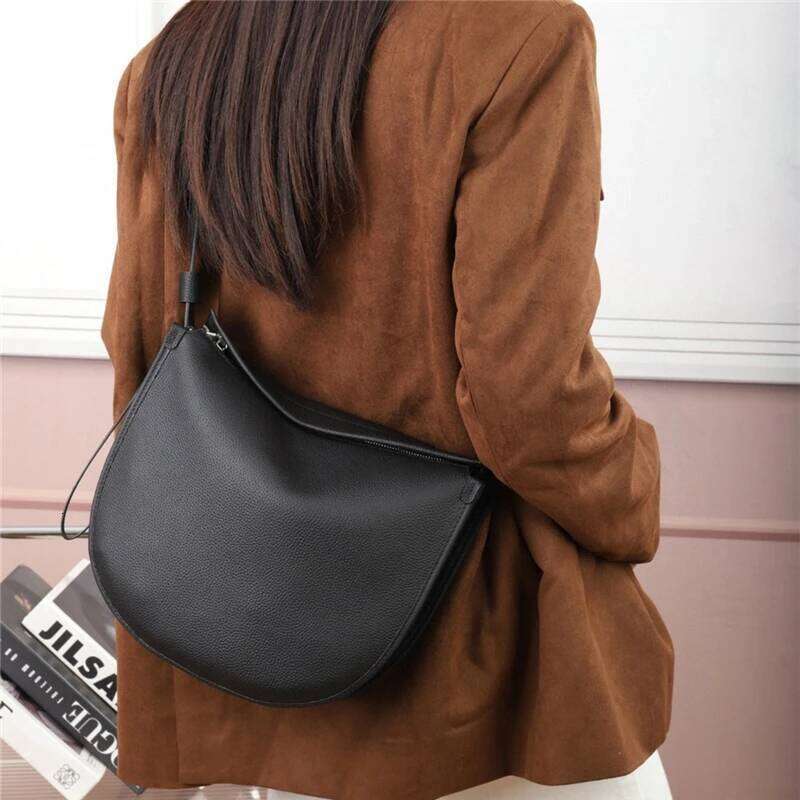 Designer Luxury Burminsa Cowhide Genuine Leather Crescent Shoulder Bags For Women 2025 Designer Crossbody Shopper Tote Ladies Handbags