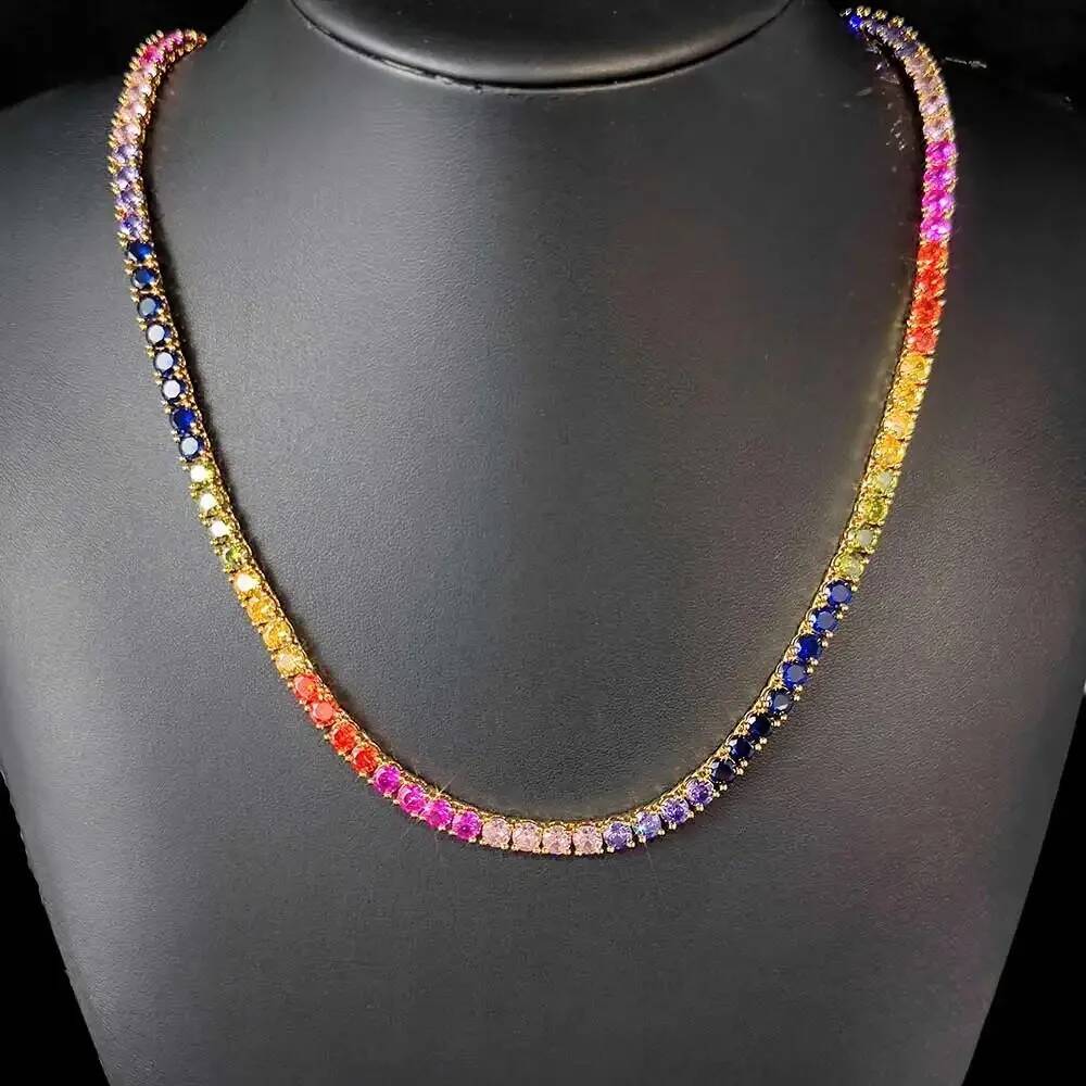 Women Men Iced Out Rainbow Choker 5mm Tennis Multi Colored Chain CZ Jewelry Initial Charm Custom Necklace
