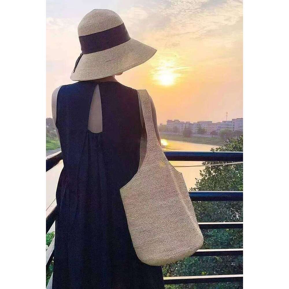 OLOEY Big Capacity Raffia Straw Seaside Holiday Travel Beach Bags Women Tropical Leather Hangbag Crochet Large ToteBag Reticule Chic
