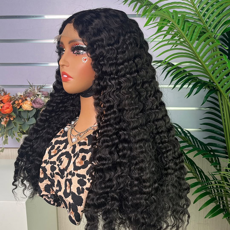 natural black 5x5 hd lace front myanmar deep wave wig precut hairline thicker curls