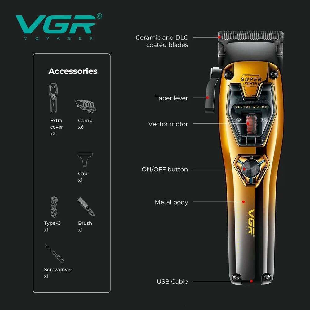 VGR 11000 RPM Professional Hair Cutting Hine Vector Motor Barber Adjustable Electric Trimmers For Men V-668