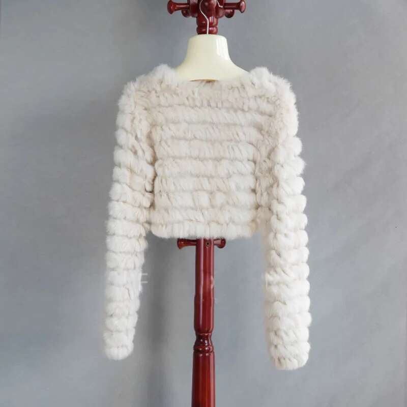 2023 Autumn Real Rabbit Knitted Long Sleeve V-neck Casuall Genuine Fur Outwear Open Matching Dresses Fall Coat