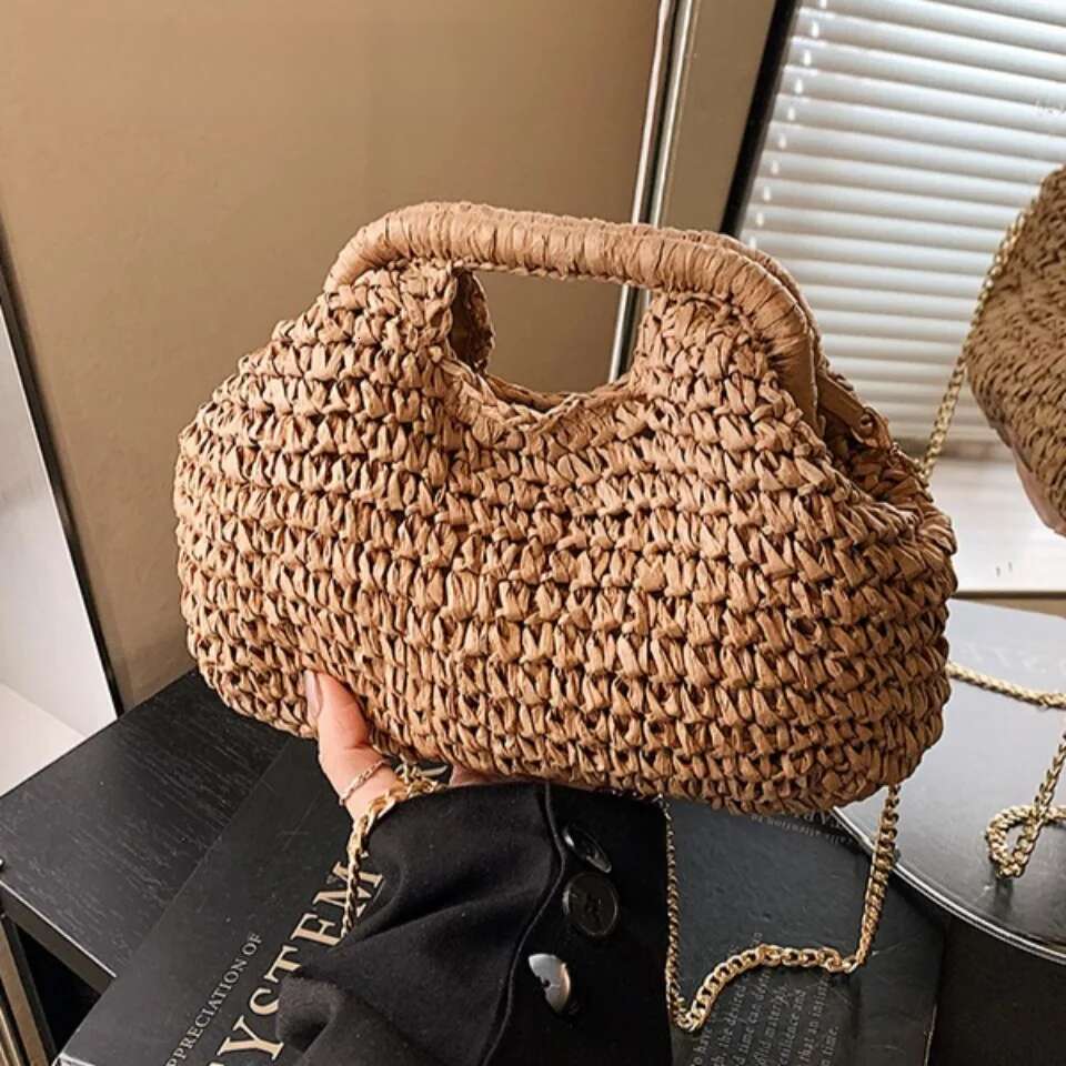 Retro Woven Clutch Bags For Women 2025 Straw Shell Chain Handbag Messenger Ladies Holiday Beach Eco-Friendly Crossbody Bag