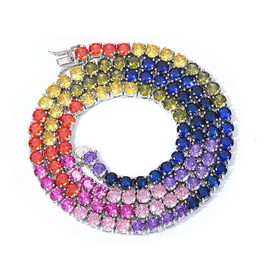 Women Men Iced Out Rainbow Choker 5mm Tennis Multi Colored Chain CZ Jewelry Initial Charm Custom Necklace
