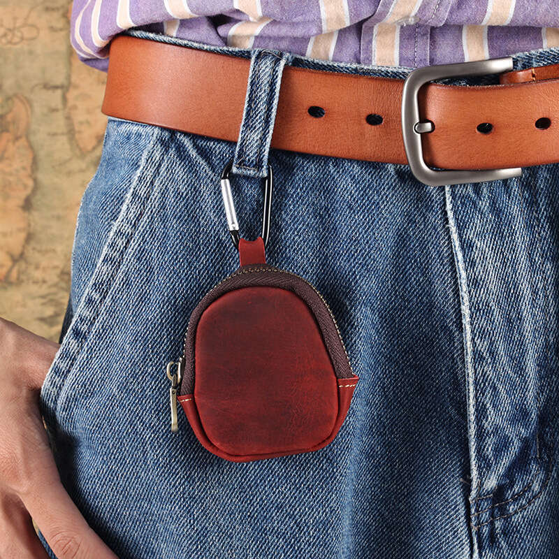 Genuine Leather Mini Coin Purse First Layer Cowhide Zipper Shell Data Cable Bluetooth Earphone Storage Bag for Men