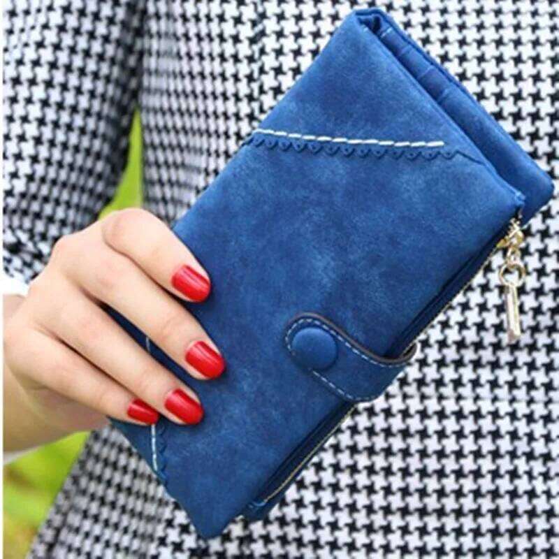 Long purse Women's high quality PU leather multi-card folding clutch bag Large capacity women's European and American vintage bu