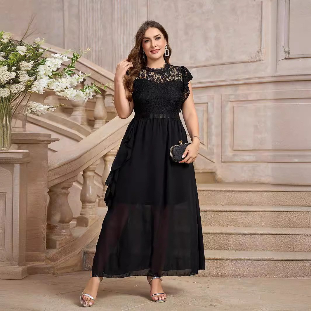 Large size standard dress solid color slim fit elegant dress autumn