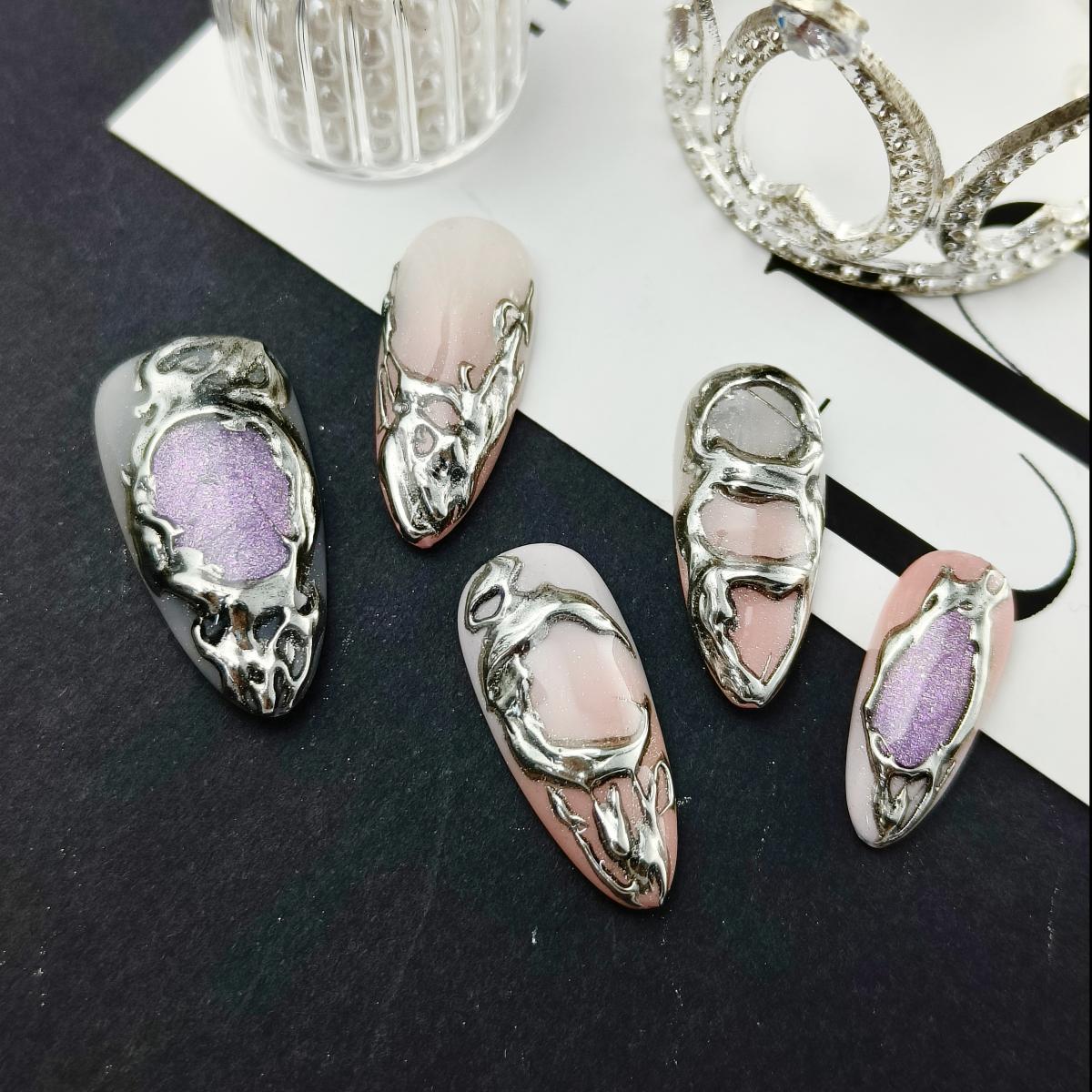 10pcs 3D Hand drawn Handmade Press-on nails Medium Almond Nails Abstract 3D Fake nails Bundle Finished nail stickers Free storage box jelly glue nail 