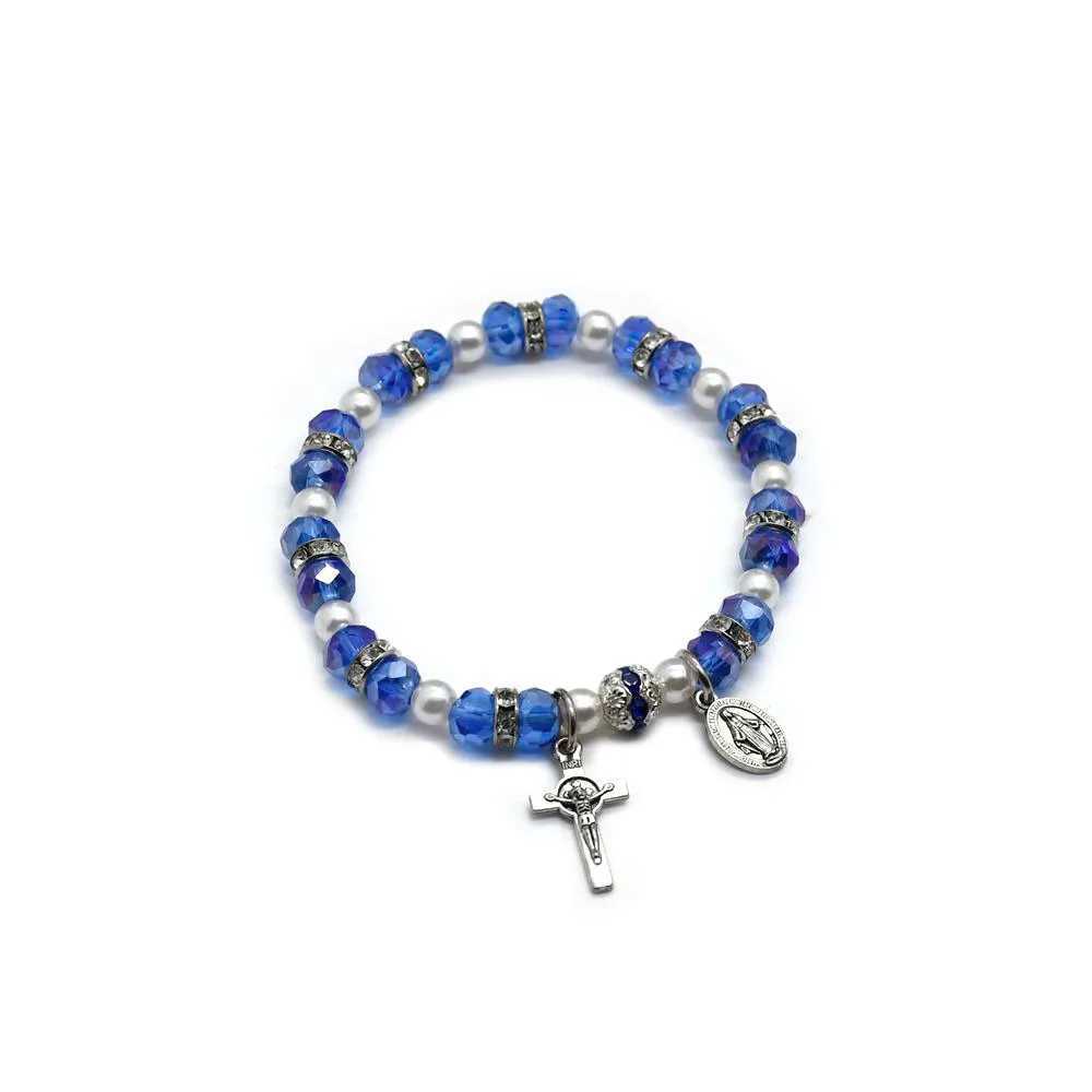 New Arrival 3 Colors Vintage Catholic Jesus Cross Charms Bracelet Crystal Beaded Stretch Bracelets For Women Men Jewelry Religious Gifts V250605