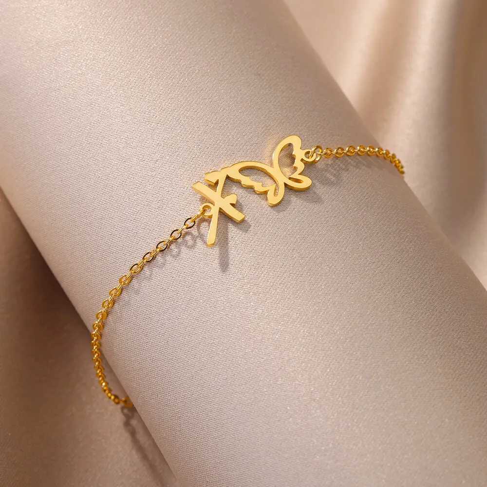 Initial Letter Butterfly Anklets For Women A-Z Letters Butterfly Stainless Steel Anklet Summer Beach Jewelry Gift W250604