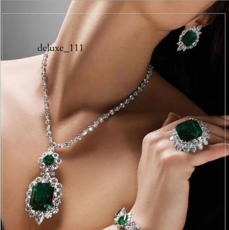 Choucong Brand New Unique Bridal Jewelry Set White Gold Fill Emerald Gemstones Wedding Party Stud Earring Tennies Necklace Gift