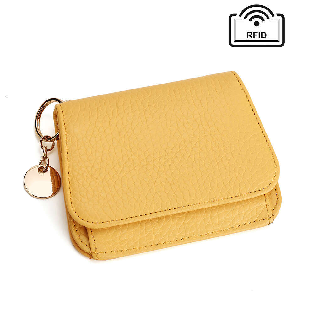 Korean Style Women's Wallet Genuine Leather Short INS Cowhide RFID High-end Card Holder Zipper Coin Purse