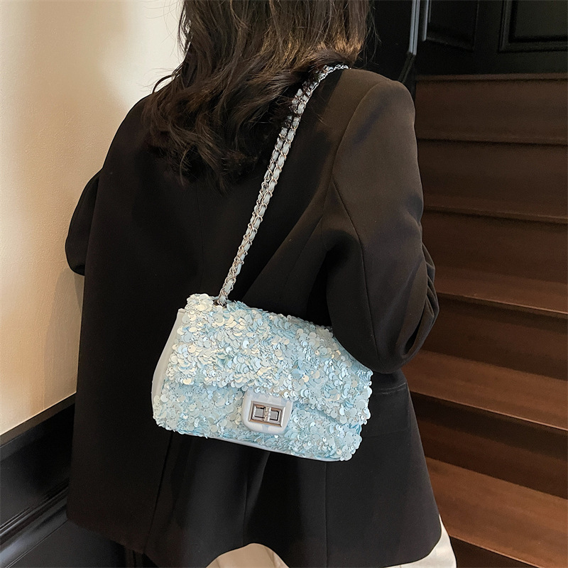 Unique Designer Chain Handbag Shoulder Bag Free Shipping 2025 Spring Summer Shopping Bag New Vintage Casual Versatile Sequin Underarm Bag For Women