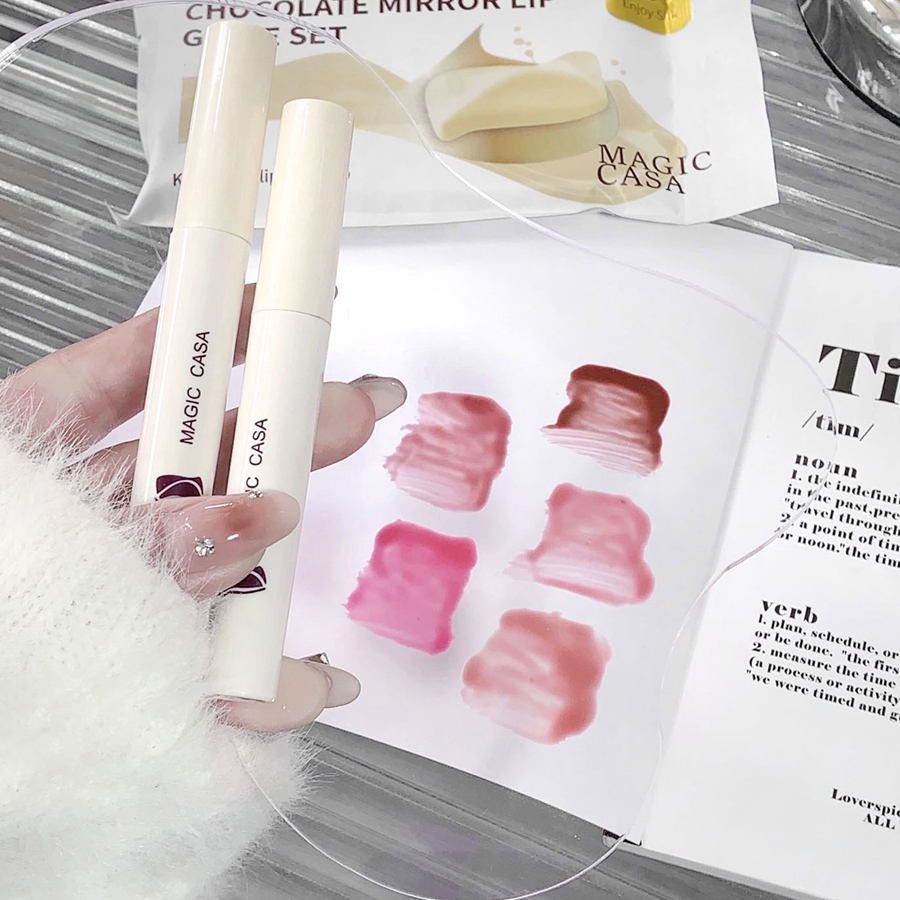 5-piece White Chocolate Mirror Lip Gloss, non-stick, creamy lip gloss set for all skin types, for everyday use DH1006