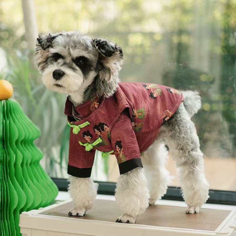 T00380 Chinese style dog Tang suit vest shirt pet cat clothes spring and summer schnauzer small and medium-sized dog clothes autumn and winter