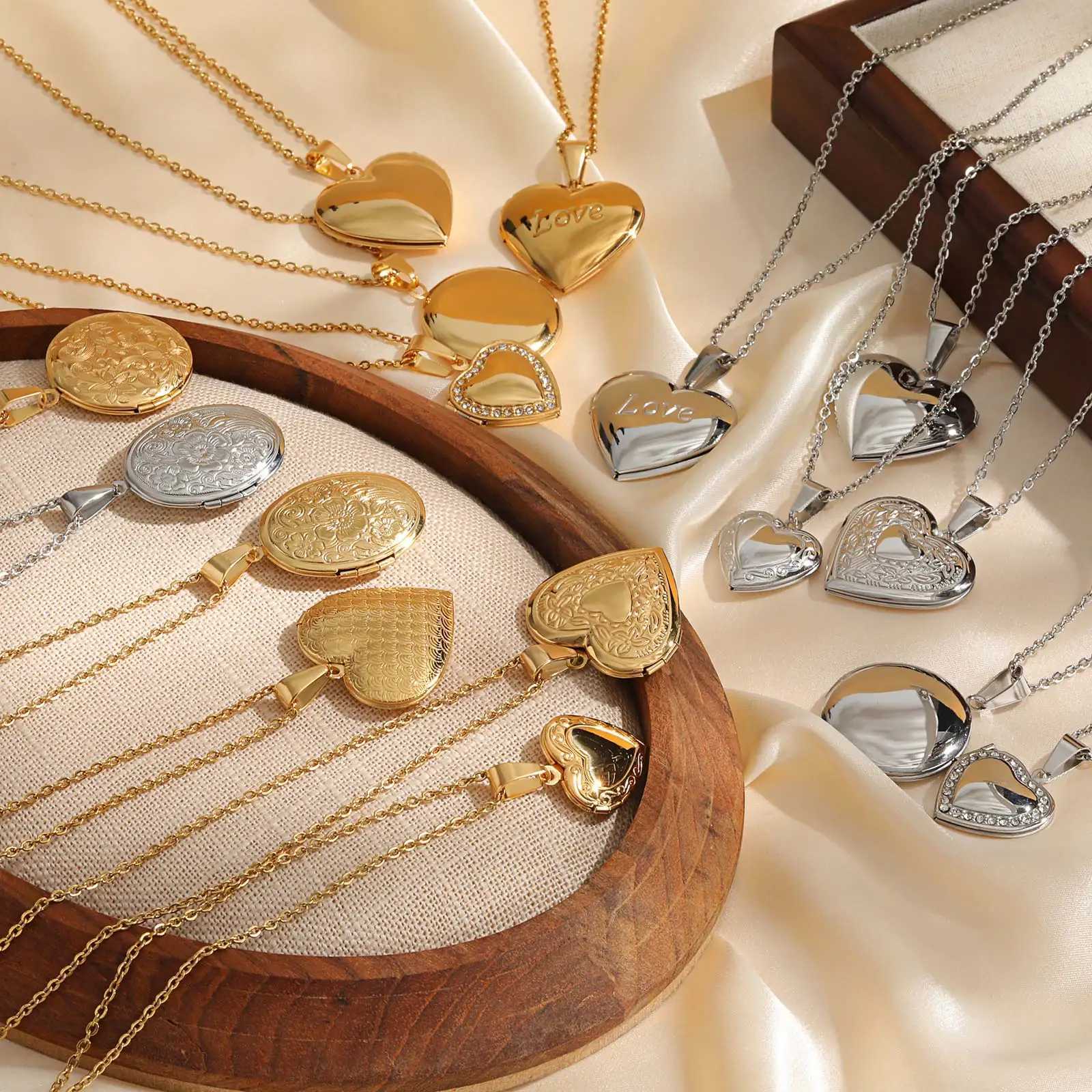 Delicate Floral Oval Heart Locket Pendant Necklaces for Women Stainless Steel Photo Frame Promise Love Keepsake Gift XJ250604