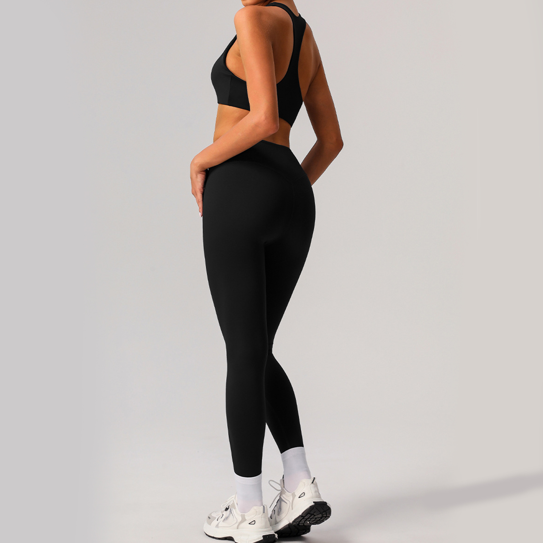 Solid color double-sided brushed breathable tight yoga clothing suit sports running fitness