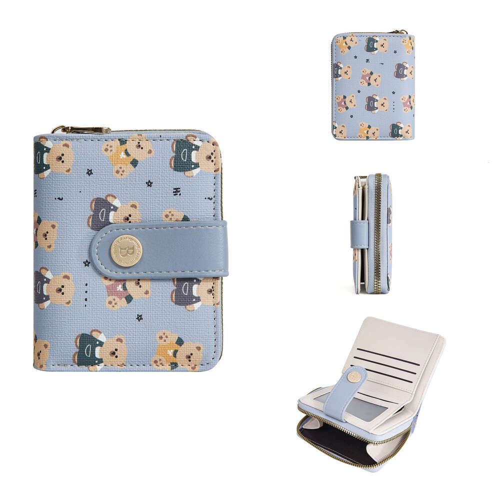 New High-End Bear Print Short Women's Ins Large Capacity 80% off Buckle PU Coin Purse Wallet