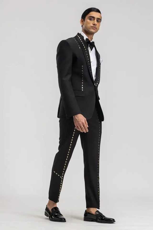 Stylish Beaded Wedding Tuxedos 2 Pieces Set Jacket Pants Shawl Lapel Men Suit Classic Fit Customized Groom Wear Party Suits trajes para hombre