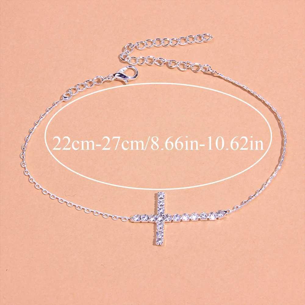 Stonefans Summer Rhinestone Simple Cross Anklet Bracelet for Women Beach Accessories Crystal Chain Anklet Barefoot Jewelry Gift W250604