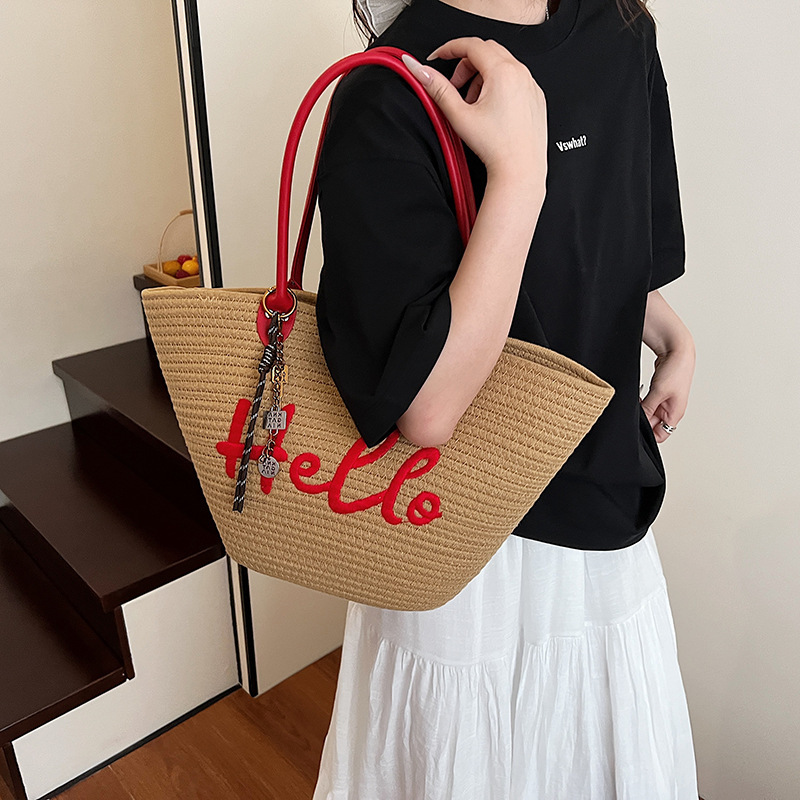 designer Summer Beach Vacation Travel Woven Bag for Women 2025 New Fashionable High-end Single Shoulder Handheld Tote Bag