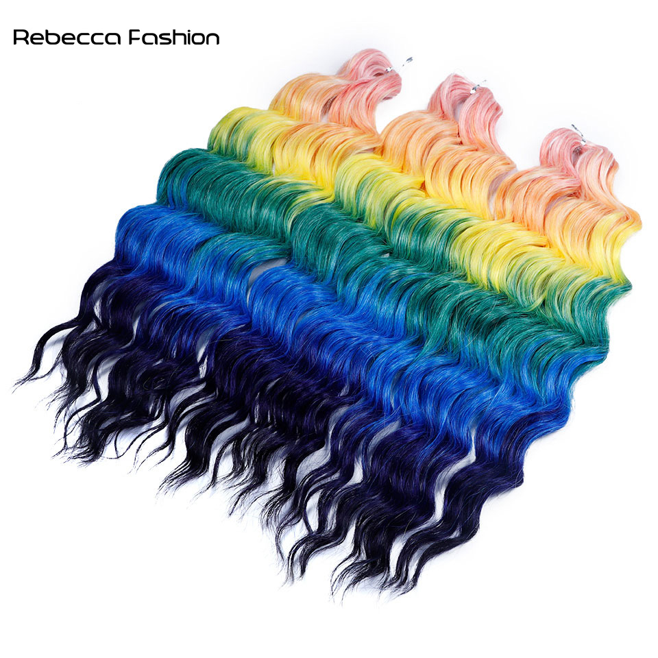 Rebecca Fashion Anna Synthetic 24 Inch Water Braiding Extensions Ombre Blonde Deep Wave Afro Curl Twist Crochet Hair for Women