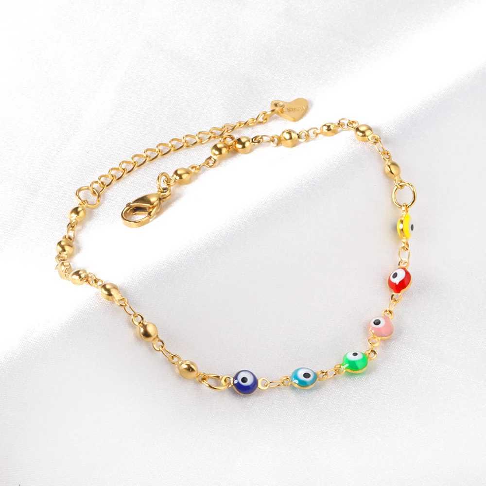 LUXUSTEEL Colorful Evil Eye Anklets For Women Girls Stainless Steel Bohemian Turkish Ankle Bracelet Summer Beach Jewelry W250604