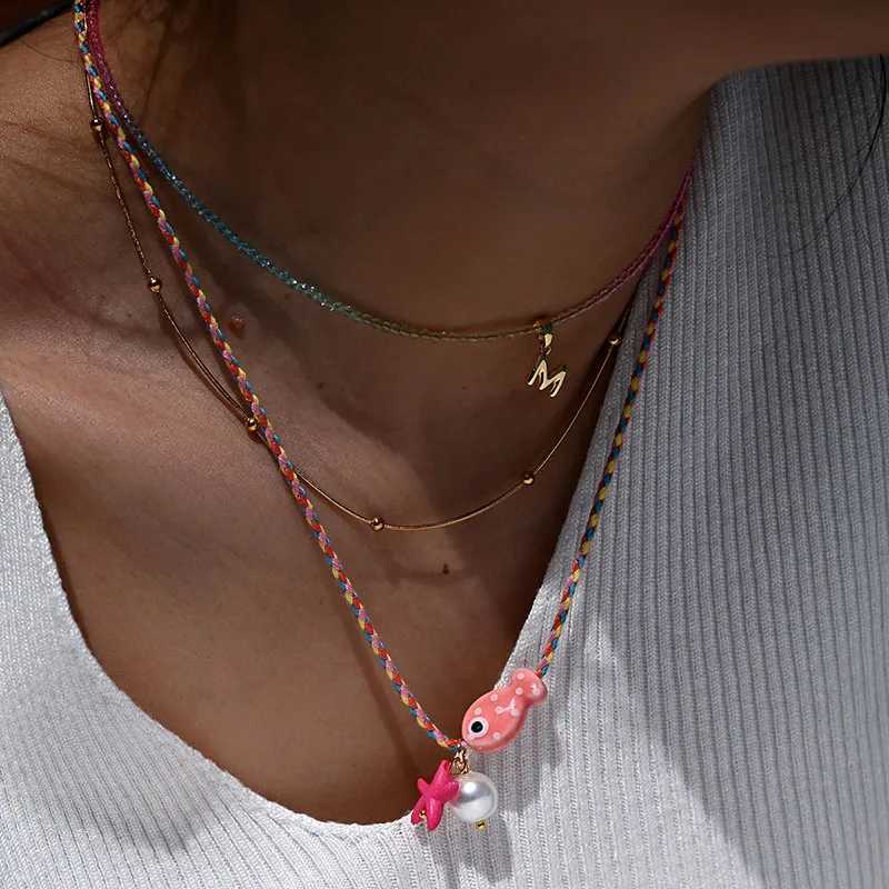 Bohemian Ceramic Colorful Fish Pendant Necklace for Women Adjustable Multicolored Rope Choker Perfect for Summer Beach Vacation XJ250604