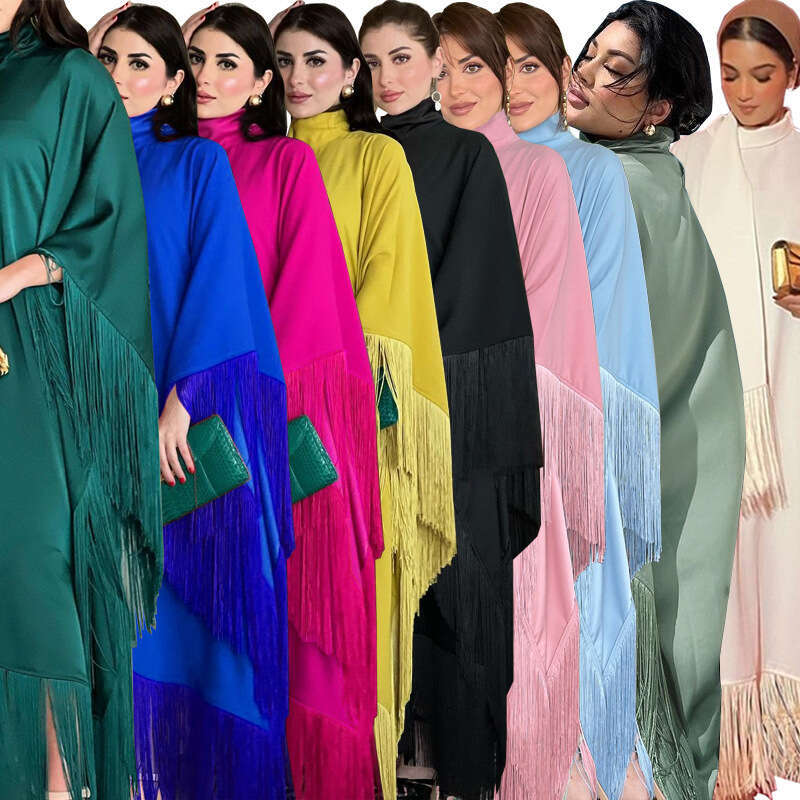 Mq061 Muslim Women Batwing Sleeve Tassel Kaftan High Fashion Dress Modest Party Gown B5